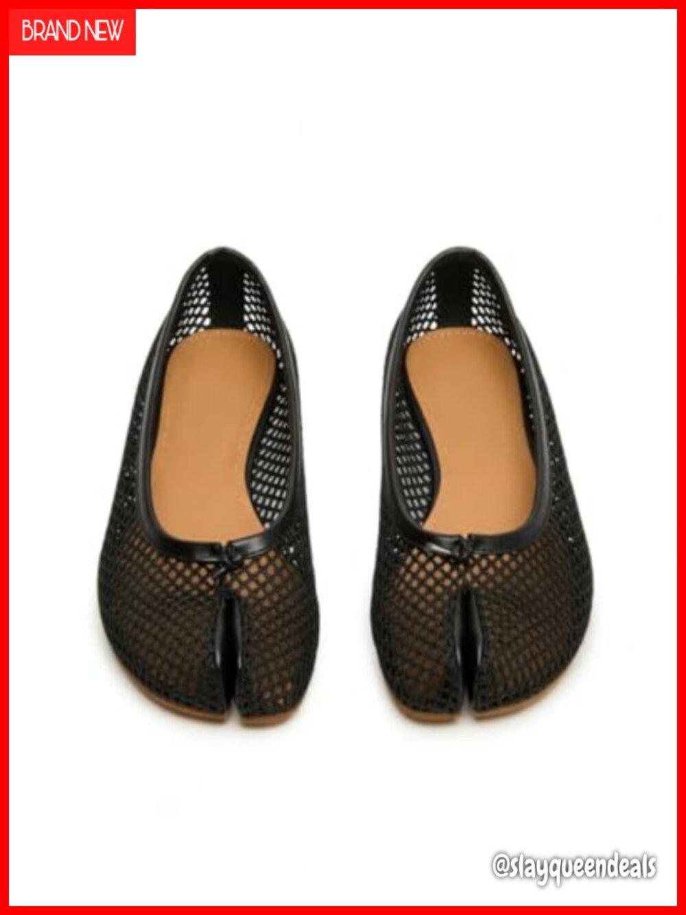 Tabi Split Toe Flats PU Mesh Ballet Comfortable Pull On Women's Shoes